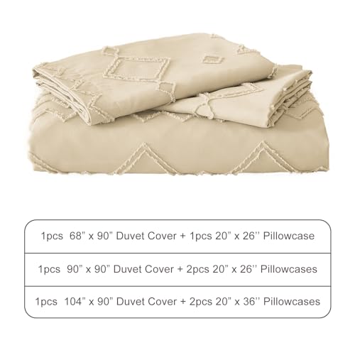 EMME Boho Duvet Cover Set - Tufted Comforter Set with Boho Embroidery, All-Season Bedding for Twin, 1 Duvet + 1 Pillowcase (Beige) EMME
