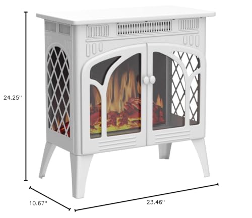 R.W.FLAME Electric Fireplace Heater 25" with Remote, Cathedral Stylish, Different Flame Effects and Log Set Colors, Adjustable Brightness and Heating Mode, Overheating Safe Design, Beige R.W.FLAME