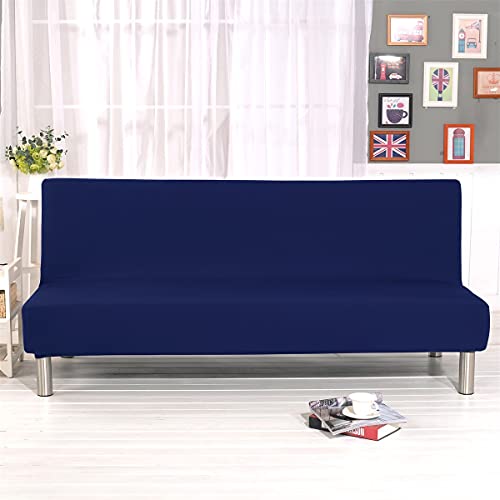 Stretch Futon Cover Armless Sofa Slipcover Foldable Sofa Bed Covers with Elastic Bottom, Machine Washable (Dark Blue) Sokamore