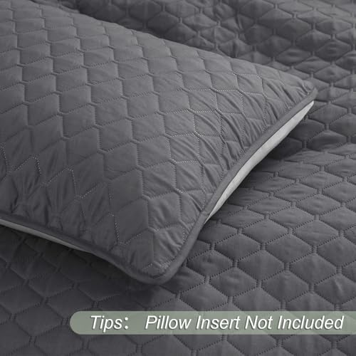 Exclusivo Mezcla Reversible Twin Quilt Bedding Set with Pillow Sham, Lightweight Quilts Twin Size, Soft Bedspreads Bed Coverlets for All Seasons - (Grey, 68"x88") Exclusivo Mezcla