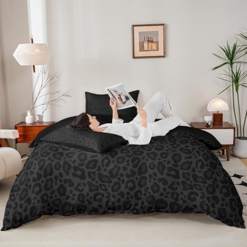 Castle Fairy Wild Animal Skin Print Bedding Set King Size,African Cheetah Wildlife Duvet Cover for Teens Adults,Leopard Print Comforter Cover Decorative Room,No Comforter Castle Fairy
