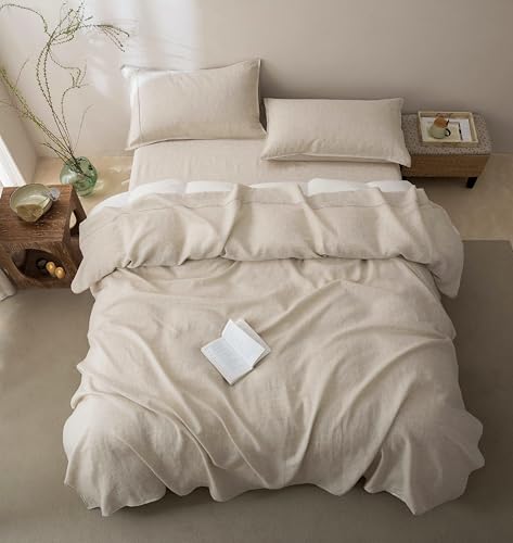 Talasily 100% French Pure Linen Sheets Set King Size,Oeko-TEX Certified Bedding, All-Season Breathable for Hot Sleepers,16 Inch Deep Pocket Machine Washable 4-Piece (Natural Linen) Talasily