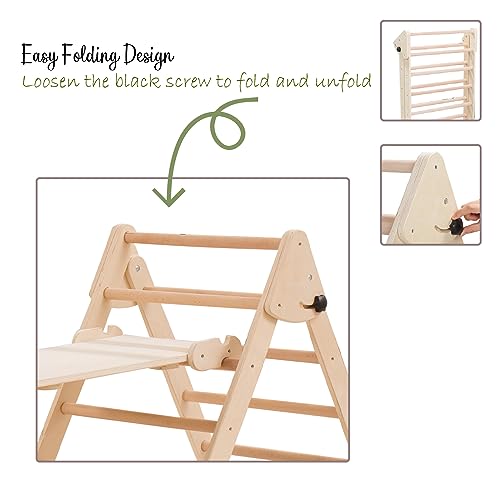 Giant bean Large Foldable Pikler Triangle Set with Sliding Ramp & Climbing Arch Ramp, 5-in-1 Wooden Toddler Climbing Toys Indoor,Playground Jungle Gym for Kids Age 3-6, Montessori Climbing Set Giant bean
