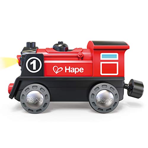 Hape Wooden Railway Battery Powered Engine No. 1 Kid's Train Set Red, White, Black, Blue, L: 3.7, W: 1.3, H: 1.9 inch Hape
