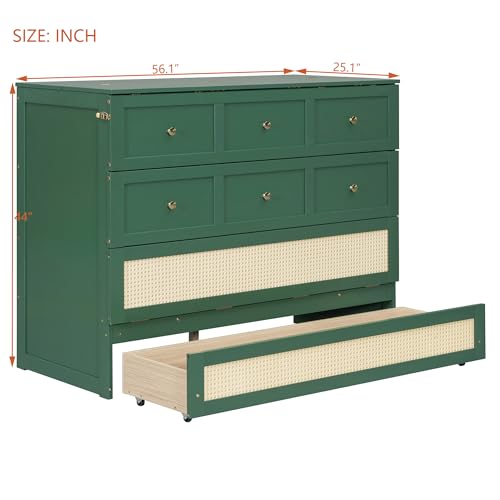 Harper & Bright Designs Full Murphy Bed Cabinet with Big Drawer, Solid Pine Chest Cube Cabinet Bed Flodable Platform Bed with Slats for Guest Bedroom, Office or Small Room Harper & Bright Designs