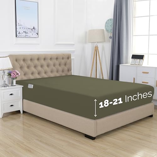 Elegant Comfort 1500 Premium Hotel Quality 18-21 Inches Deep - Extra Deep Pocket Single Fitted Sheet for High Mattress, Luxury and Softest, Smart Pocket - Wrinkle Free, King, Green Elegant Comfort