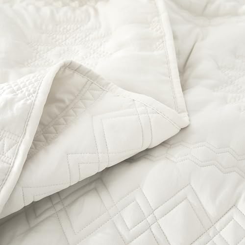 WDCOZY Boho Ivory Twin Quit Size Bedding Sets with 1 Pillow Sham, Cream White Farmhouse Lightweight Soft Bedspread Coverlet for All Season, 2 Pieces, 68x90 inches WDCOZY