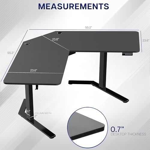VIVO Electric Corner L-Shaped 55 x 55 in Standing Desk, Memory Height Adjustment, Black Top Black Frame, DESK-E1L110B VIVO