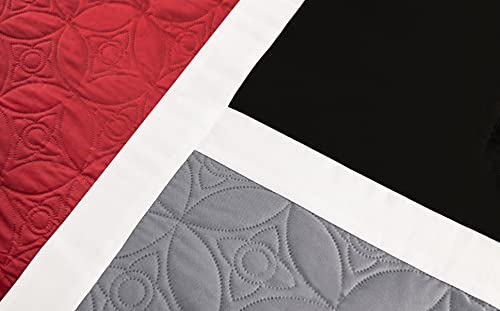 Chezmoi Collection 7-Piece Quilted Patchwork Comforter Set, Red/Gray/Black, King Chezmoi Collection