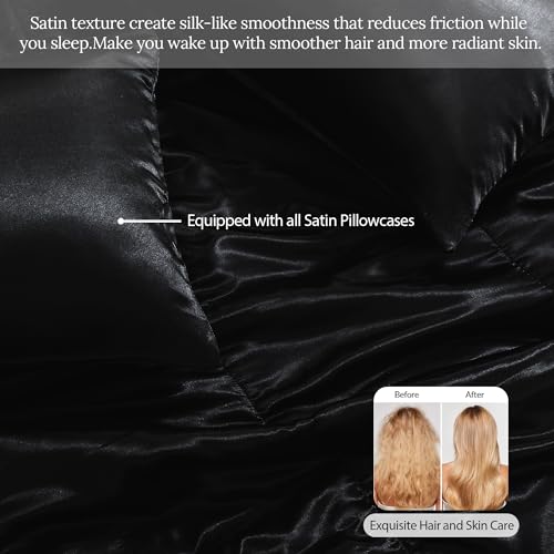 Whale Flotilla 2-Piece Reversible Silky Soft Twin Size Comforter Bedding Set, Luxurious Satin Comforters with Satin Pillowcase, Lightweight Duvet for All Seasons, Black Whale Flotilla