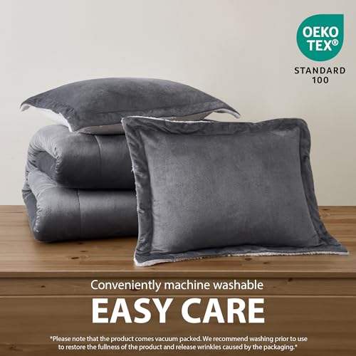 Cathay Home Twin Comforter Set: Ultra Soft and Plush Reversible Micromink and Sherpa 2-Piece Bedding Set, Pewter, Twin (66" x 86") Cathay Home