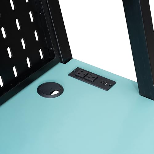 Merax Bunk Bed with Two Built-in Gaming Desks, USB Desktop Ports & Pegboard Organizer, Gaming Bunk Frame for Gamer, Full Size, Cloud Blue Merax