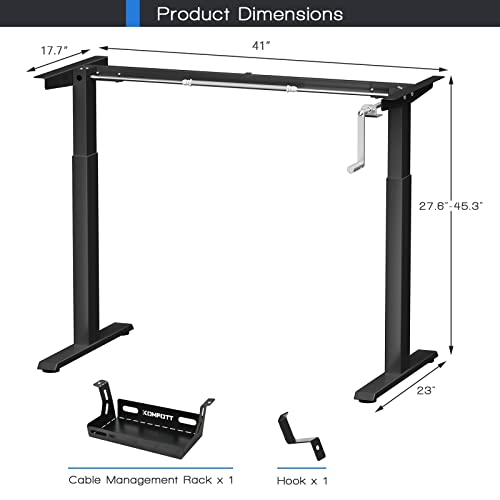 Tangkula Hand Crank Stand Up Desk Frame, Manual Height Adjustable Standing Workstation with Foldable Crank Handle, Cable Management Tray, Headphone Hook, Ergonomic Sit Stand Desk Frame for Home Office Tangkula