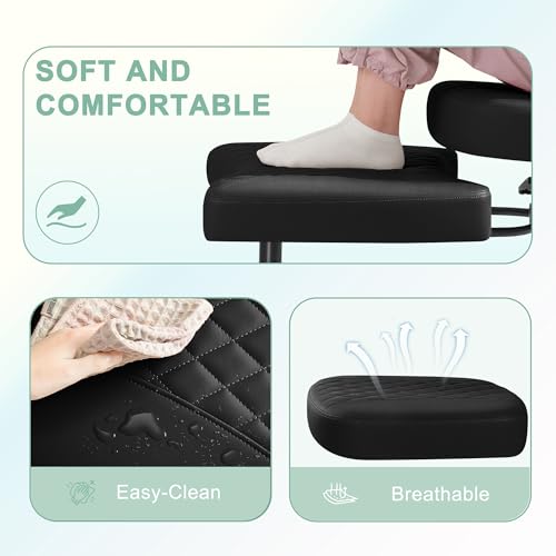 GUNJI Ergonomic Criss Cross Legged Office Chair, 360° Swivel Meditation Kneeling Chair with Wheels, ADHD Chair with Footrest, Lumbar Support, Wider Height Adjustable Seat (Faux Leather, Black) GUNJI