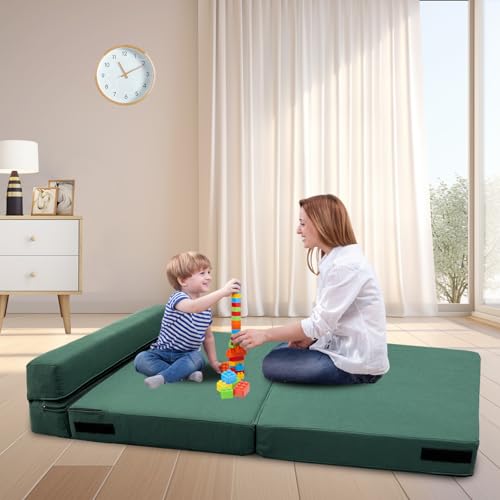 ANONER Fold Out Couch Bed Memory Foam Sleeper Chair with 2 Pillows, Queen Size Futon Couch Guest Convertible Chair Bed, Washable Cover, Dark Green ANONER