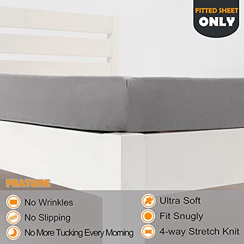 Cot Size Fitted Sheet Only - 4-Way Stretch Jersey Knit & Snug Fit for Bunk Beds, Camping, RV, Folding Beds, Boys & Girls, Wrinkle Free & No Slipping, Soft & Comfortable - Light Gray, Bunk/Cot Twin N&Y HOME