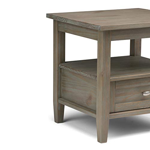 SIMPLIHOME Warm Shaker SOLID WOOD 20 inch wide Rectangle Rustic End Side Table in Distressed Grey with Storage, 1 Drawer and 1 Shelf, for the Living Room and Bedroom SIMPLIHOME