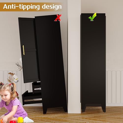 GAIOUS Steel Pantry Cabinet, 71" Metal Storage Cabinets with 2 Doors, 2 Adjustable Shelf and 2 Drawers, Freestanding Storage Cabinet for Bedroom, Kitchen, Home Office (Black) GAIOUS