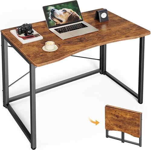 Huuger Folding Desk for Small Spaces, 31.5 Inch Foldable Computer Table, for Home Office, Study, Bedroom, Dorm, Space Saving, Small Writing Work Office Computer Desk, Easy to Fold, Rustic Brown Huuger