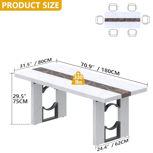 Loomie 6FT Conference Table for 6-8 People, 71 Inch Large Rectangular Meeting Table with Marble-Color Tabletop, Modern Seminar Table for Office Conference Room, Boardroom (White Marble) Loomie