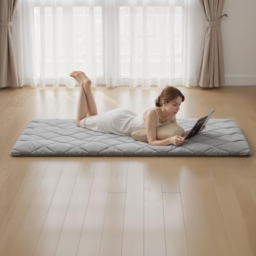 VEVOR 9-Layer Japanese Futon Mattress, 2.5" Thick Twin Tatami Mat, Foldable Roll Up Mattress for Sleeping with Storage Bag, Portable Floor Mattress for Camping Dormitory Yoga, Gray VEVOR