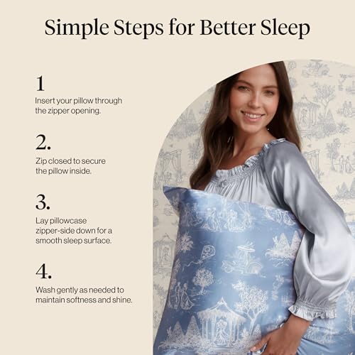 Bridgerton x Kitsch Satin Pillowcase with Zipper for Hair & Skin - Softer Than Silk Pillow Cases, Cooling Satin Pillow Case, Wrinkle-Free - King Size Satin Pillow Case (19x36) - Garden Toile Kitsch