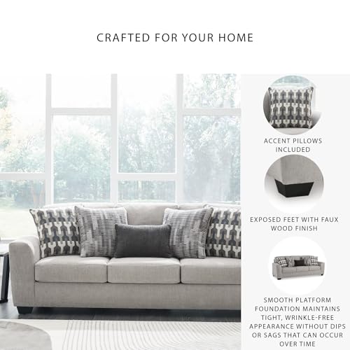 Signature Design by Ashley Avenal Park Casual Sofa with 5 Toss Pillows, Light Gray Signature Design by Ashley