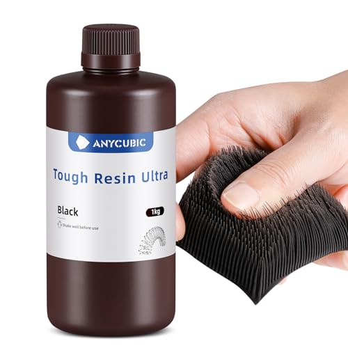 ANYCUBIC Ultra Tough Resin, 3D Printer Resin with Strong Impact Resistance and High Flexibility, Suitable for Direct Use or as an Additive, Wide Compatible for LCD Resin 3D Printers (Black, 1kg) ANYCUBIC