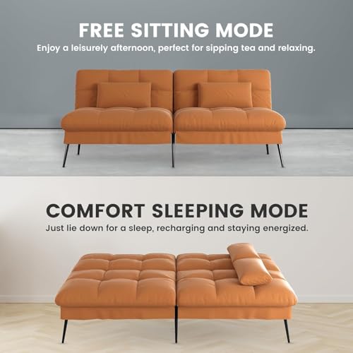 COMHOMA Convertible Sofa Bed,72″Fabric Couch with Adjustable Backrest,Loveseat Recliner Sleeper Living Room Furniture futon Set (Brown) COMHOMA