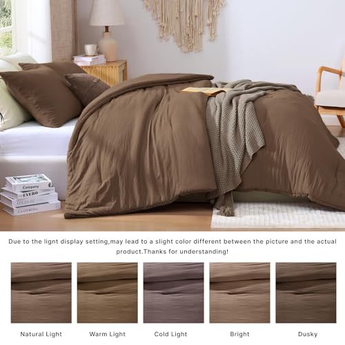 WRENSONGE Queen Comforter Set - 3 Pieces Prewashed Brown Comforter Soft Lightweight for All Seasons,Down Alternative Comforters Queen Size with 2 Pillow Shams WRENSONGE