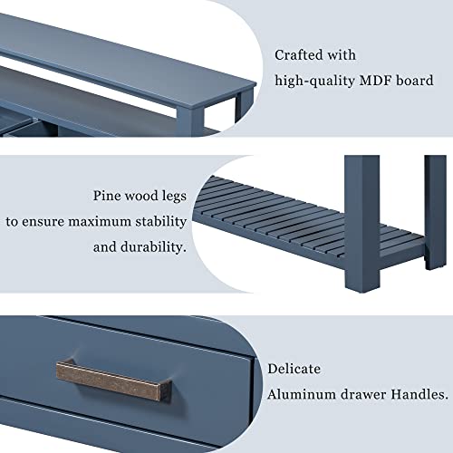 Modern 62.2" Console Table, Sofa Table with 4 Drawers and 2 Shelves, Suitable for Entrance, Hallway, Living Room, Bedroom (Navy Blue@G>) Hlcodca