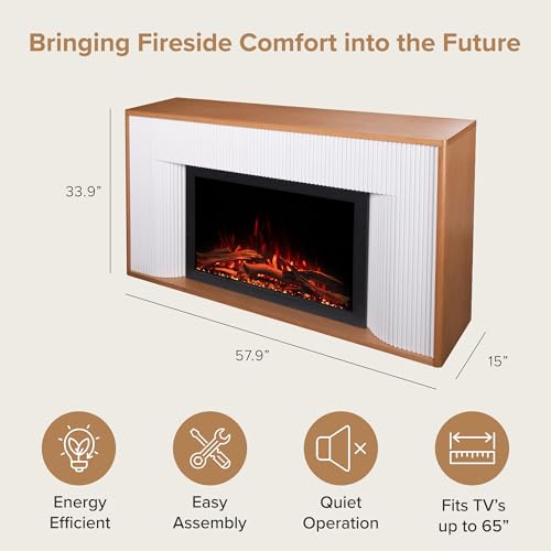 Modern Ember Arrie Smart Electric Fireplace Mantel Package | 33β Firebox Heater | Fluted Details w/Curved Leg Design | Multi-Flame Colors & Speed | Alexa/WiFi Enabled - Remote Included Modern Ember