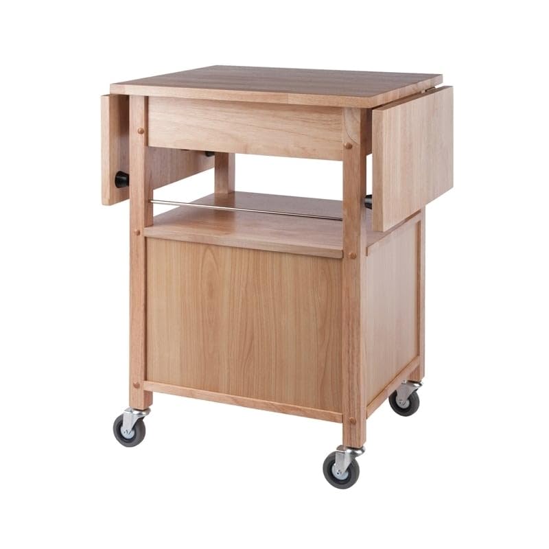 Pemberly Row Transitional Wood Drop Leaf Butcher Block Kitchen Cart in Natural Pemberly Row