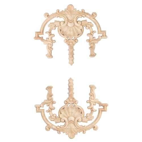 Aiminjey 2 Pack Decorative Wood Carved Appliques Onlays, 7.9 x 9.4inch Unpainted Solid Wood Carving Decal for Furniture Cabinet Door Center Bed Aiminjey