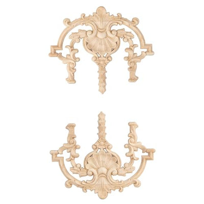 Aiminjey 2 Pack Decorative Wood Carved Appliques Onlays, 7.9 x 9.4inch Unpainted Solid Wood Carving Decal for Furniture Cabinet Door Center Bed