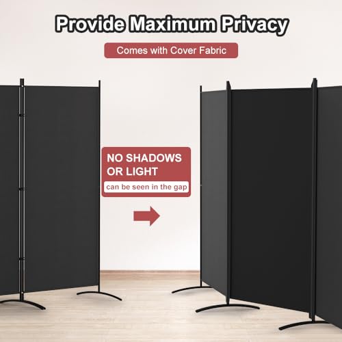 Kokorona 3 Panel Room Divider, 6FT Tall Folding Privacy Screen Wall Dividers, Portable Privacy Screen Freestanding Room Divider for Room Separation, Included - Cover Strips, Black, 102''W x 71''H Kokorona