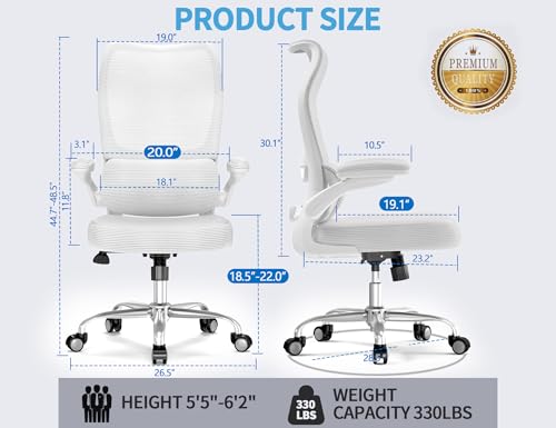 TRALT Ergonomic Office Chair - Desk Chair with Wave High Back Adjustable Lumbar Support Computer Chair - Gaming Chairs Mesh Backrest and PU Leather Seat for Home Reading Chairs to Adults(White) TRALT