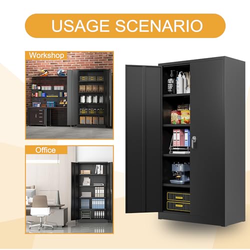 Waqiv 70''H Metal Storage Cabinet with 2 Lockable Door, Locking Garage Cabinet with 4 Adjustable Shelves, Home Office File Cabinet, Assembly Required Waqiv
