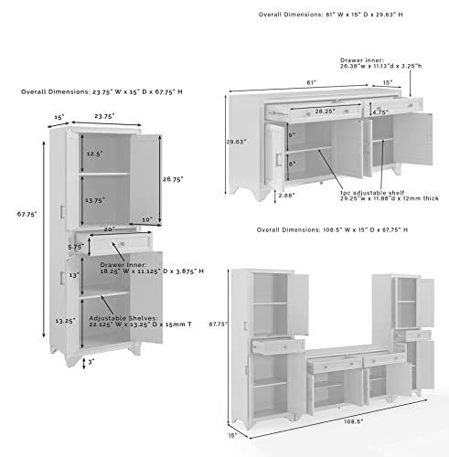 Crosley Furniture Tara 3-Piece Sideboard and Pantry Set, Distressed Gray Crosley Furniture