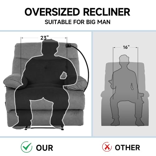 GNMLP2020 Oversized Recliner Chairs, Manual Large Recliners, Big Mans Recliner Chair for Adults 400lbs, Extra Wide Single Reclining Sofa Chair for Living Room, RV, Grey