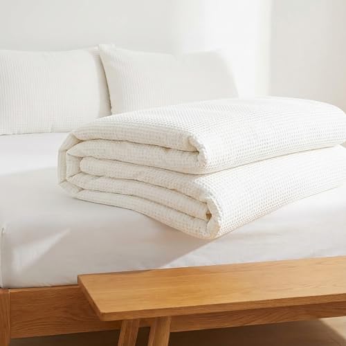 DCSKY Cotton Duvet Cover King,100% Cotton Waffle Weave White Duvet Covers King Size,Luxury Textured & Breathable 3pcs with 2 Pillow Shams for All Season 104x90 Inches DCSKY