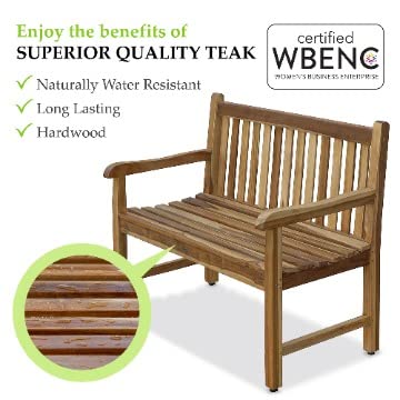 EcoDecors Hampstead Heath Outdoor Bench Teak Wood Garden Bench Patio Bench with Armrests and Backrest, Yard Benches for Indoor and Outdoors- Natural Teak EcoDecors