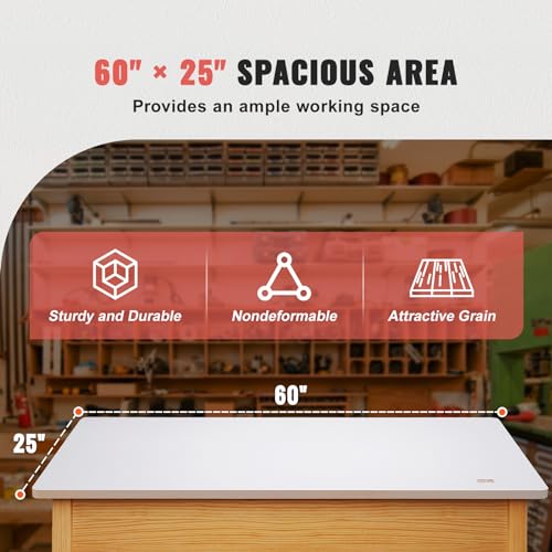 VEVOR Table Top, 60" x 25" x 1", 220.5 lbs Load Capacity, Universal One-Piece Particle Board Desktop for Height Adjustable Electric Standing Desk VEVOR