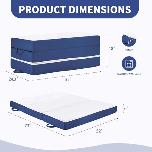 CYMULA Folding Mattress Full Size, Memory Foam 6 inch Tri Portable Trifold Mattress Futon Topper Full with Breathable & Washable Cover, Murphy Bed Guest Bed RV Trips,52"×73"×6" CYMULA