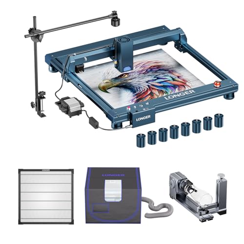 Longer B1 30W Laser Cutter and Laser Engraver for Tumblers, with Rotary Roller Bundle, 19.7"x 19.7" Honeycomb Bed, Camera Kit, and Enclosure with Vent, Laser Engraver for Wood and Metal, Acrylic Longer