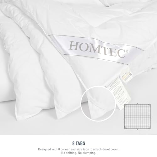 HOMTEC Duvet Insert Cotton Comforter King Size White Down Alternative Fill Duvet Insert 100% Cotton Shell Quilted Fluffy Comforter Lightweight All Season 8 Corner Tabs Durable Breathable Noiseless HOMTEC