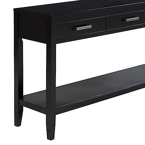 Merax Entryway Console Table with Storage, 3 Drawers Design/Wood Frame/Behind Couch & Sofa, Black Merax