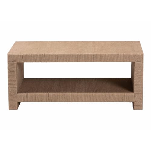 bali & pari Adaya Handwoven Jute Coffee Table - Rectangular Living Room Center Table with Open Shelf Storage, Handcrafted Boho Accent Furniture