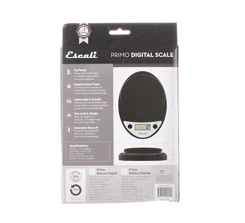 Escali Primo Digital Food Scale Multi-Functional Kitchen Scale and Baking Scale for Precise Weight Measuring and Portion Control, 8.5 x 6 x 1.5 inches, Black Escali