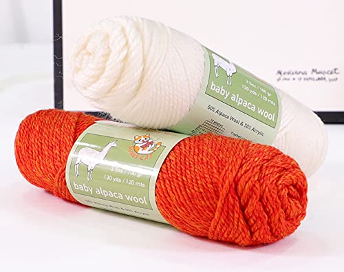 3-Pack Baby Alpaca Wool Blend Yarn Worsted Weight Fashion Collection Art Crafts Crochet and Knitting Sunny Cat Premium Brand (White) Sunny Cat